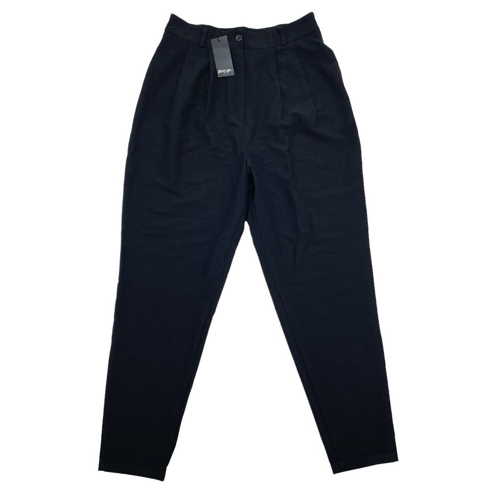 Nasty Gal Pants Size 12 Black Pleat Dont Go High Waisted Tapered Pleated NEW‎